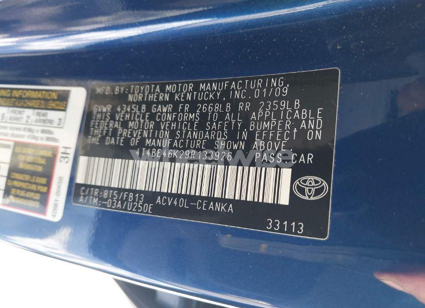 Photo 9 of 2009 Toyota Camry (VIN 4T4BE46K29R133926)