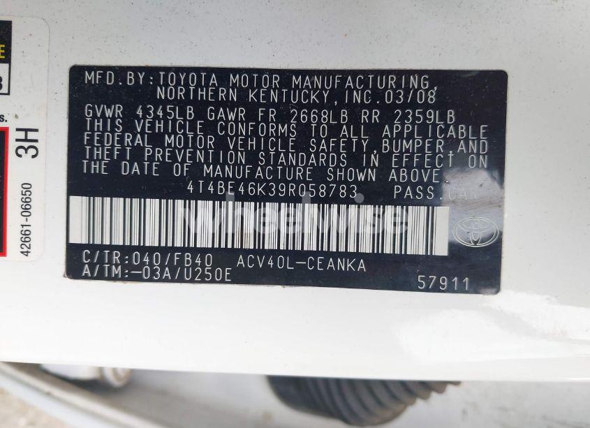 Photo 9 of 2009 Toyota Camry LE (VIN 4T4BE46K39R058783)