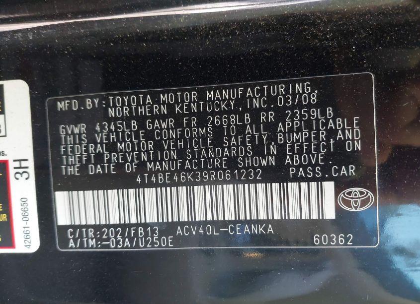 Photo 9 of 2009 Toyota Camry LE (VIN 4T4BE46K39R061232)