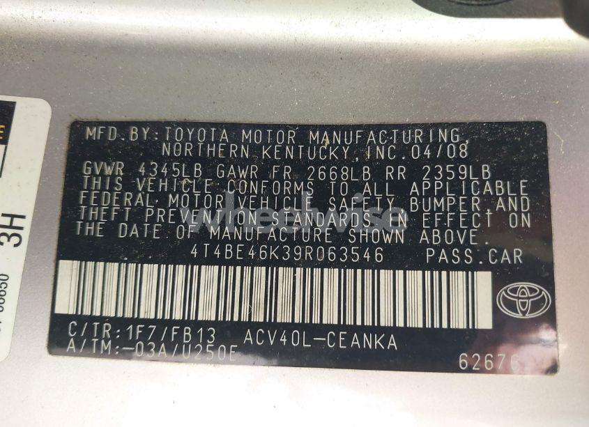 Photo 9 of 2009 Toyota Camry LE (VIN 4T4BE46K39R063546)