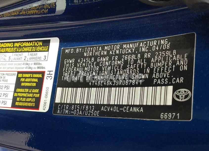 Photo 9 of 2009 Toyota Camry (VIN 4T4BE46K39R067841)