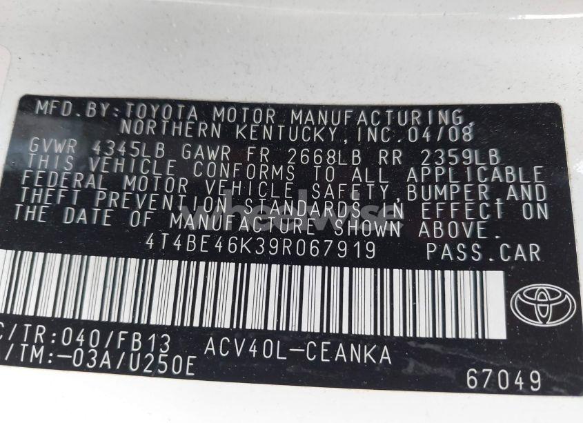 Photo 9 of 2009 Toyota Camry LE (VIN 4T4BE46K39R067919)