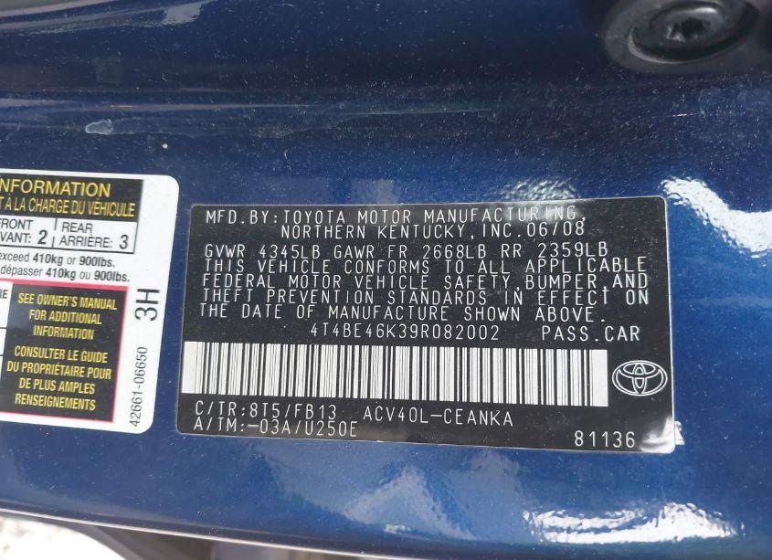 Photo 9 of 2009 Toyota Camry LE (VIN 4T4BE46K39R082002)