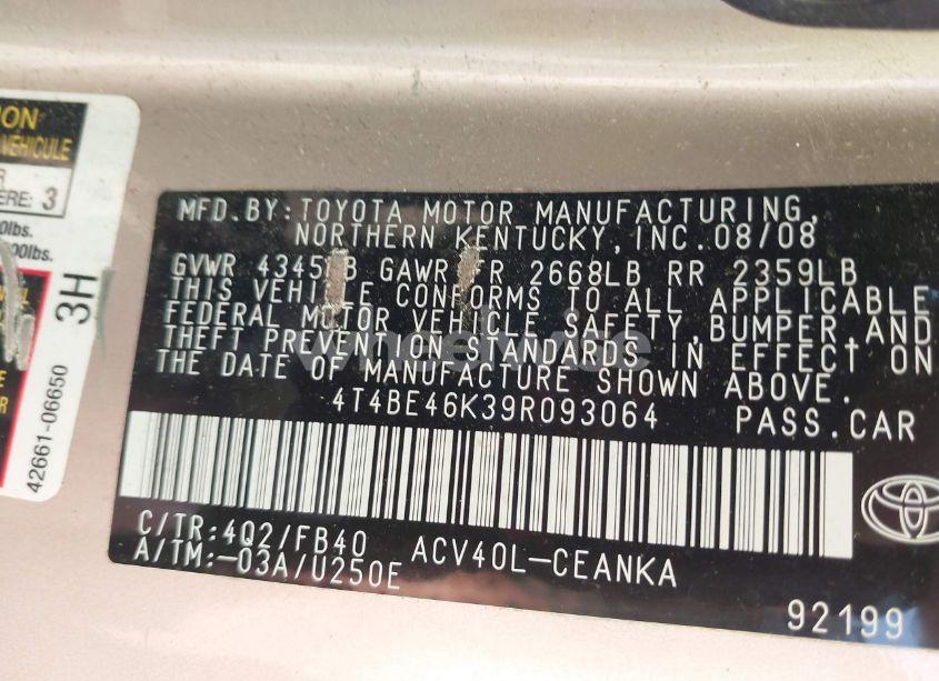 Photo 9 of 2009 Toyota Camry LE (VIN 4T4BE46K39R093064)