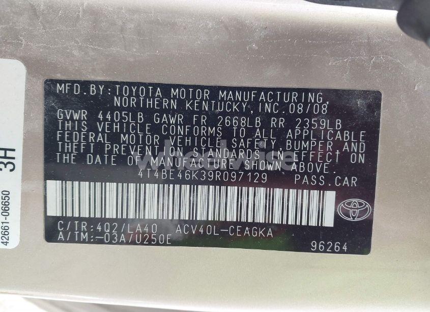 Photo 9 of 2009 Toyota Camry XLE (VIN 4T4BE46K39R097129)