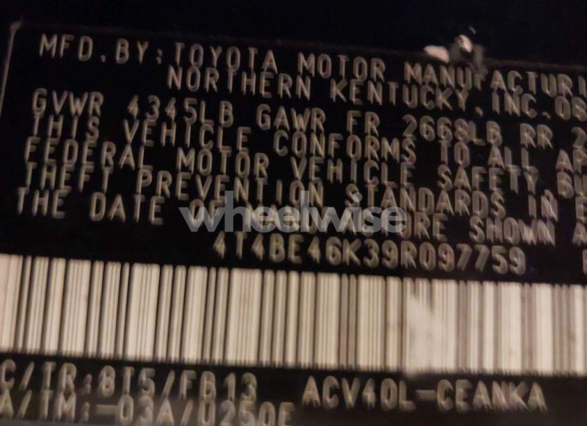 Photo 9 of 2009 Toyota Camry LE (VIN 4T4BE46K39R097759)