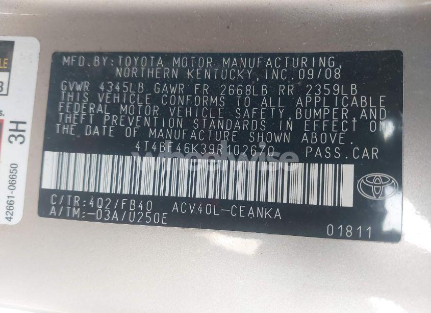 Photo 9 of 2009 Toyota Camry LE (VIN 4T4BE46K39R102670)