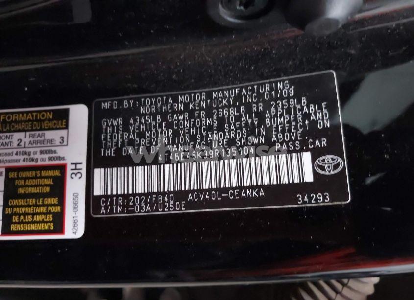 Photo 9 of 2009 Toyota Camry LE (VIN 4T4BE46K39R135104)