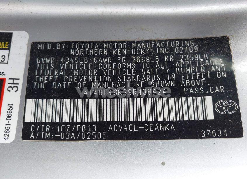 Photo 9 of 2009 Toyota Camry LE/SE/XLE (VIN 4T4BE46K39R138424)