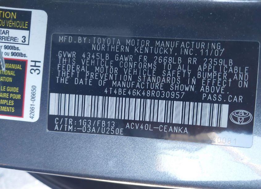 Photo 9 of 2008 Toyota Camry LE (VIN 4T4BE46K48R030957)