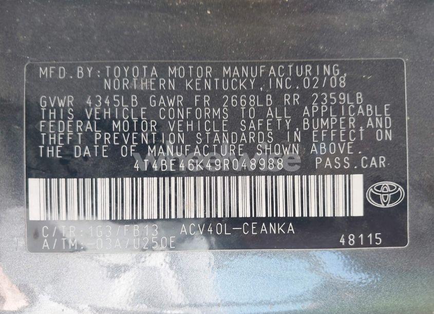 Photo 9 of 2009 Toyota Camry LE/SE/XLE (VIN 4T4BE46K49R048988)