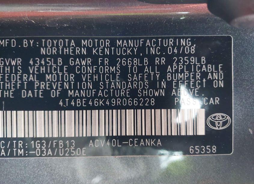 Photo 9 of 2009 Toyota Camry LE (VIN 4T4BE46K49R066228)