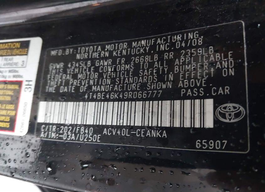 Photo 9 of 2009 Toyota Camry LE (VIN 4T4BE46K49R066777)
