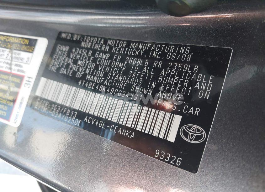 Photo 9 of 2009 Toyota Camry LE (VIN 4T4BE46K49R094191)