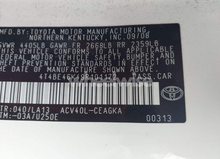 Photo 9 of 2009 Toyota Camry XLE (VIN 4T4BE46K49R101172)