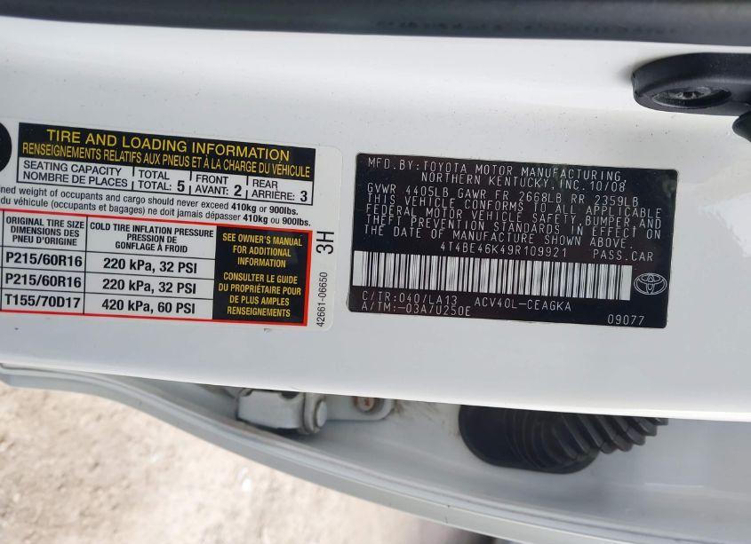 Photo 9 of 2009 Toyota Camry XLE (VIN 4T4BE46K49R109921)