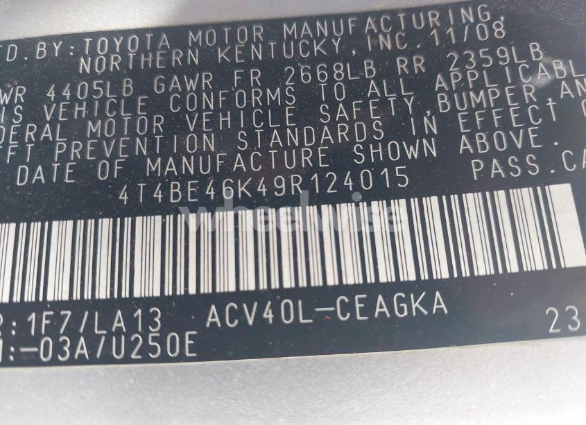 Photo 9 of 2009 Toyota Camry XLE (VIN 4T4BE46K49R124015)