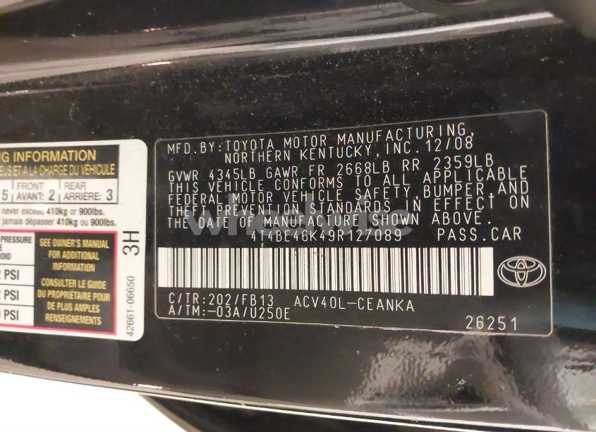 Photo 9 of 2009 Toyota Camry LE (VIN 4T4BE46K49R127089)