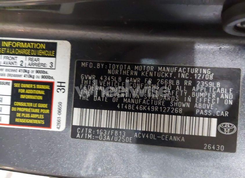 Photo 9 of 2009 Toyota Camry LE (VIN 4T4BE46K49R127268)