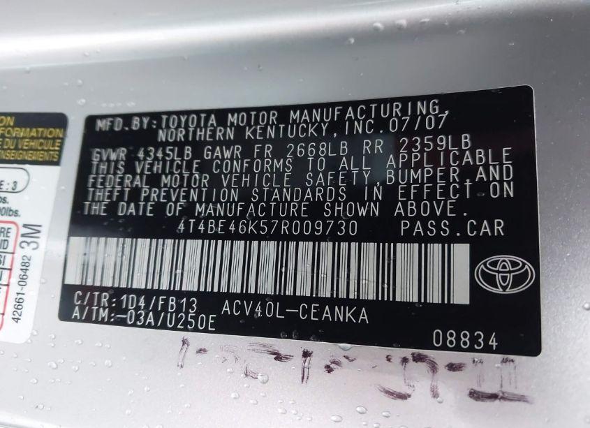 Photo 9 of 2007 Toyota Camry CE (VIN 4T4BE46K57R009730)