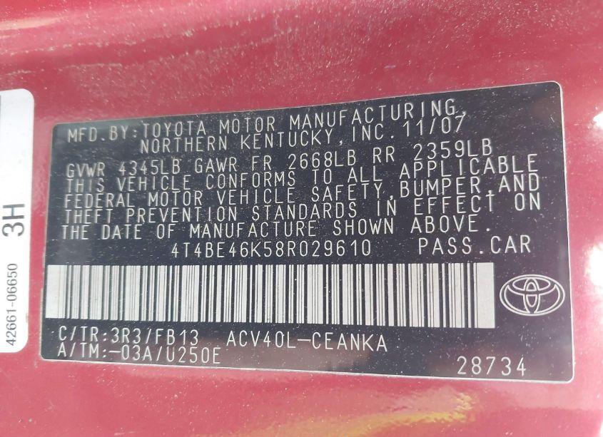 Photo 9 of 2008 Toyota Camry LE (VIN 4T4BE46K58R029610)