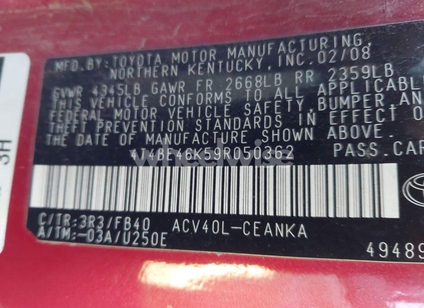 Photo 9 of 2009 Toyota Camry LE (VIN 4T4BE46K59R050362)