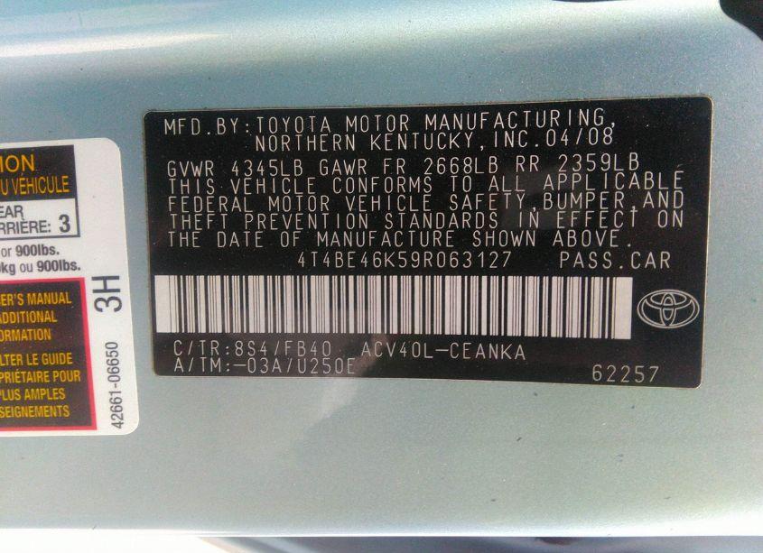 Photo 9 of 2009 Toyota Camry LE (VIN 4T4BE46K59R063127)