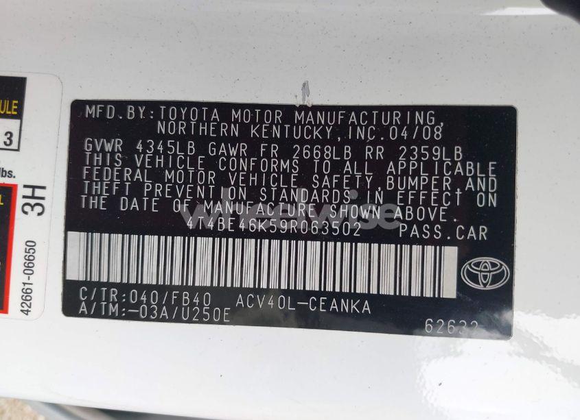 Photo 9 of 2009 Toyota Camry LE (VIN 4T4BE46K59R063502)