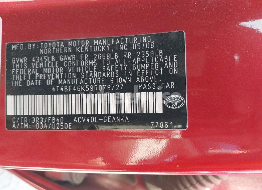 Photo 9 of 2009 Toyota Camry LE (VIN 4T4BE46K59R078727)