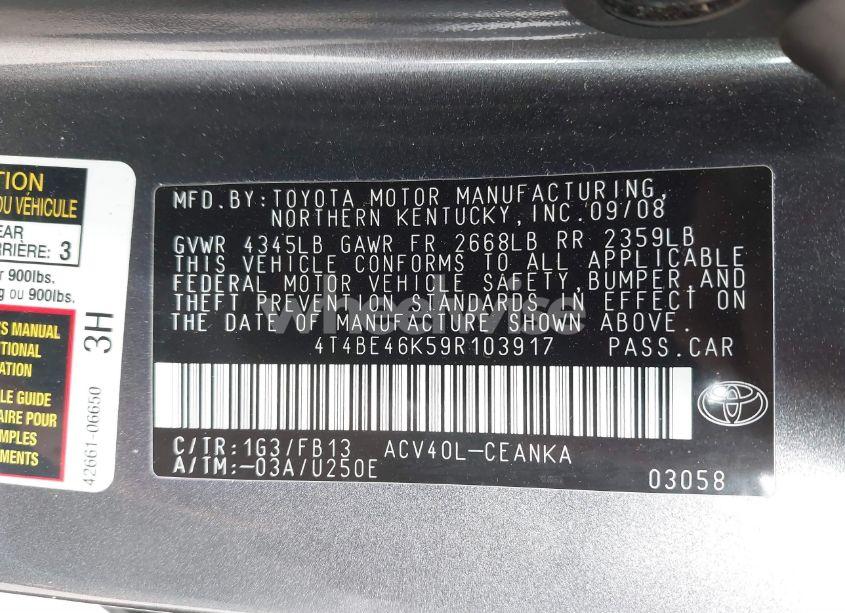 Photo 9 of 2009 Toyota Camry LE (VIN 4T4BE46K59R103917)