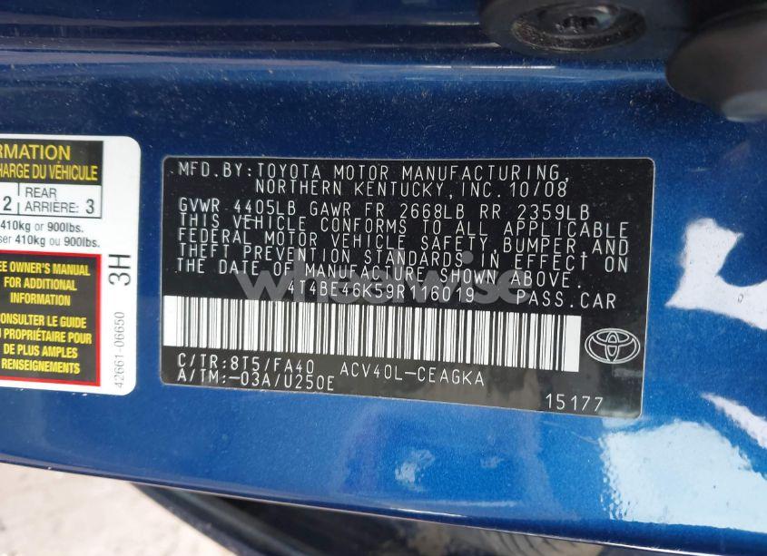 Photo 9 of 2009 Toyota Camry XLE (VIN 4T4BE46K59R116019)