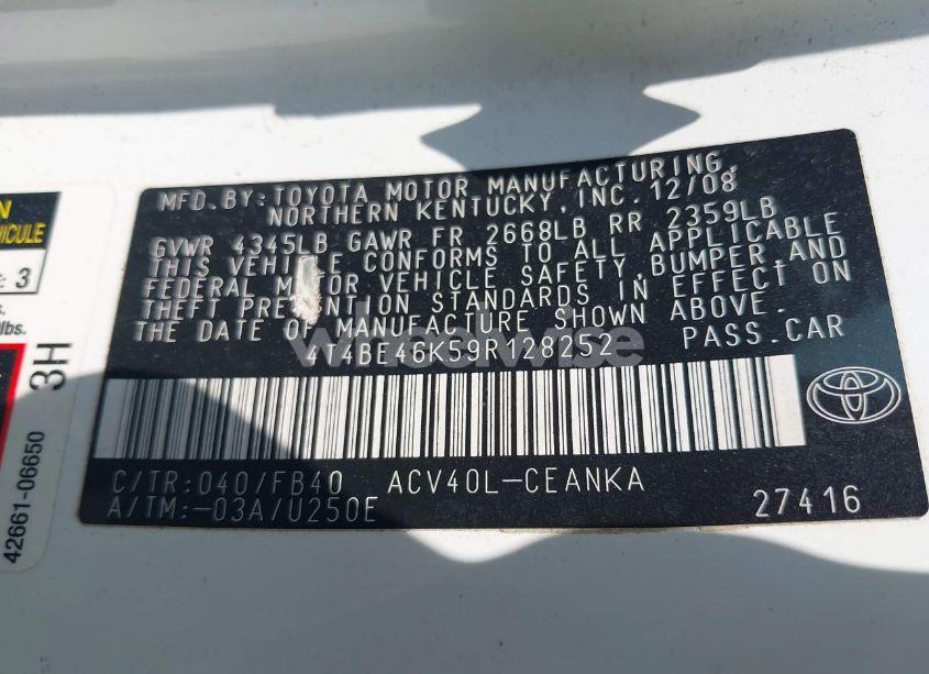 Photo 9 of 2009 Toyota Camry LE (VIN 4T4BE46K59R128252)