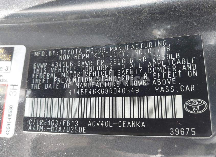Photo 9 of 2008 Toyota Camry LE (VIN 4T4BE46K68R040549)