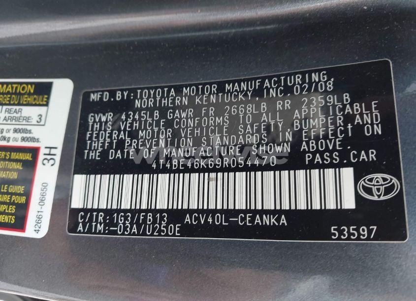 Photo 9 of 2009 Toyota Camry LE (VIN 4T4BE46K69R054470)