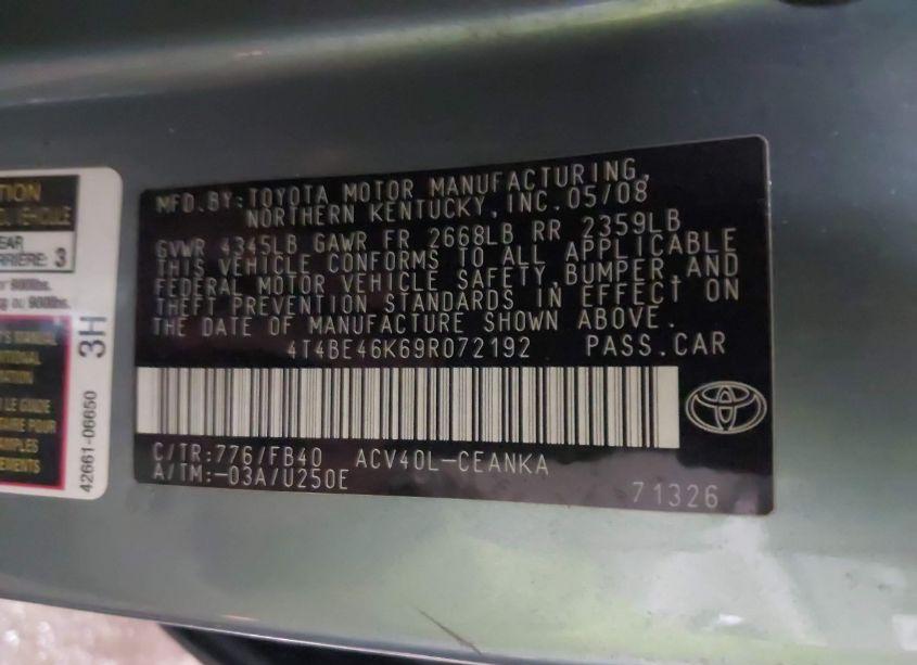 Photo 9 of 2009 Toyota Camry LE (VIN 4T4BE46K69R072192)