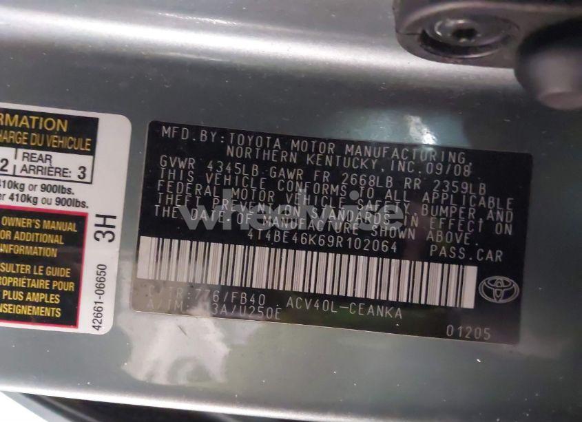 Photo 9 of 2009 Toyota Camry LE (VIN 4T4BE46K69R102064)