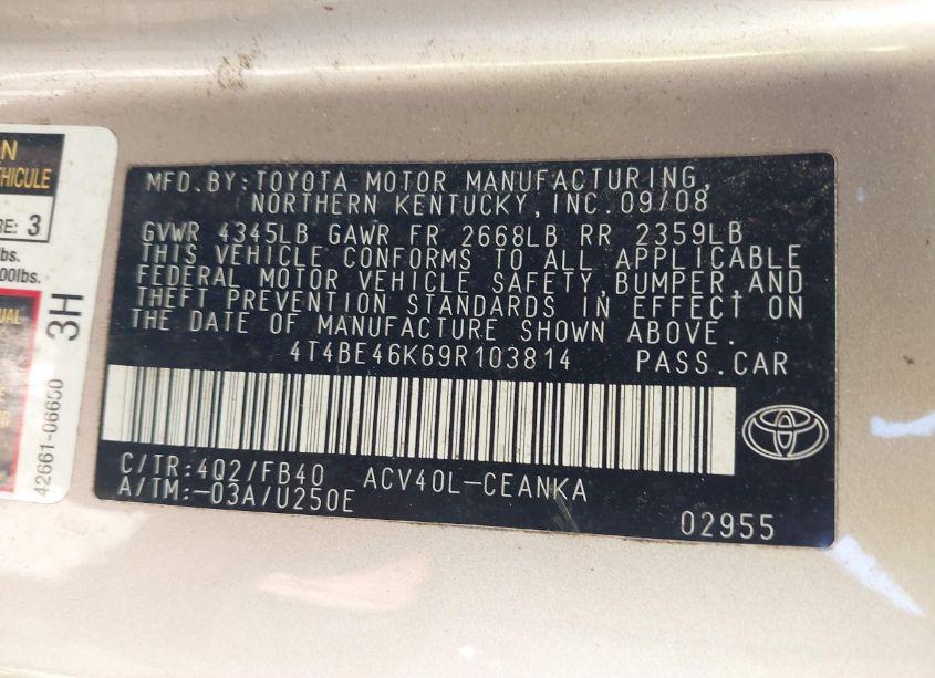Photo 9 of 2009 Toyota Camry (VIN 4T4BE46K69R103814)