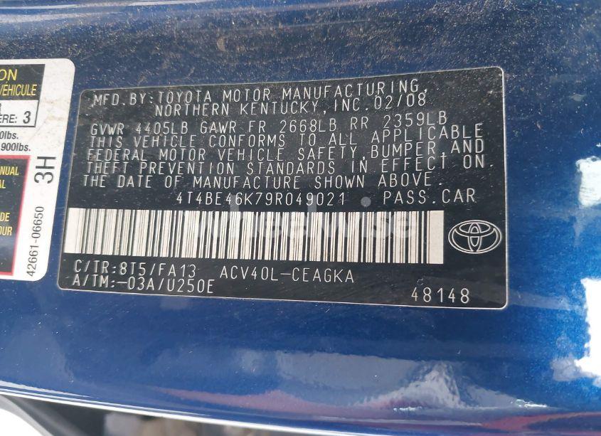 Photo 9 of 2009 Toyota Camry XLE (VIN 4T4BE46K79R049021)