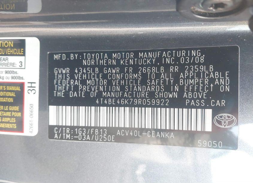 Photo 9 of 2009 Toyota Camry LE (VIN 4T4BE46K79R059922)