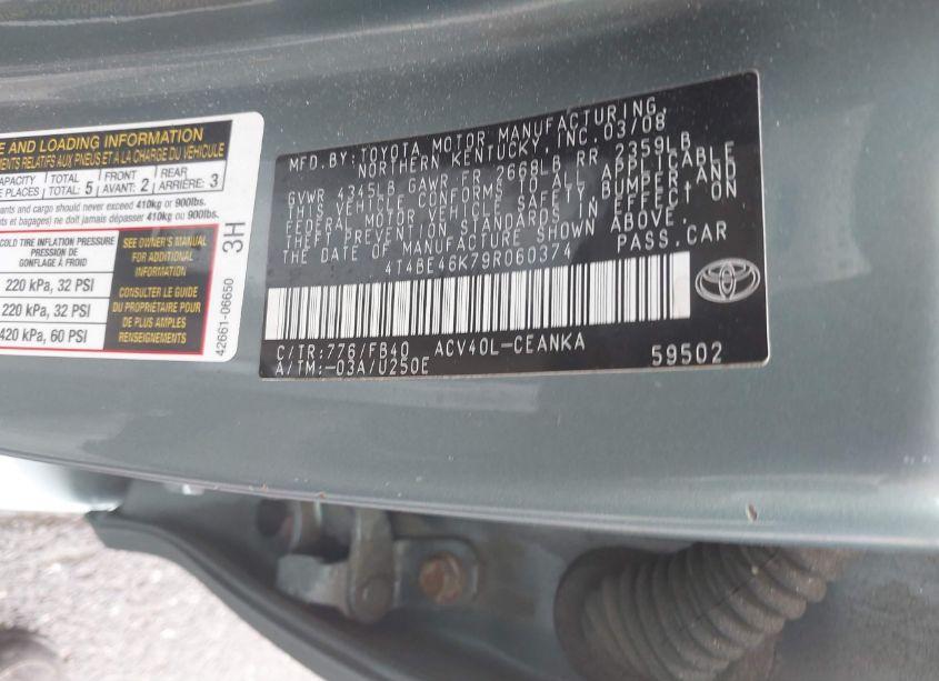 Photo 9 of 2009 Toyota Camry LE (VIN 4T4BE46K79R060374)