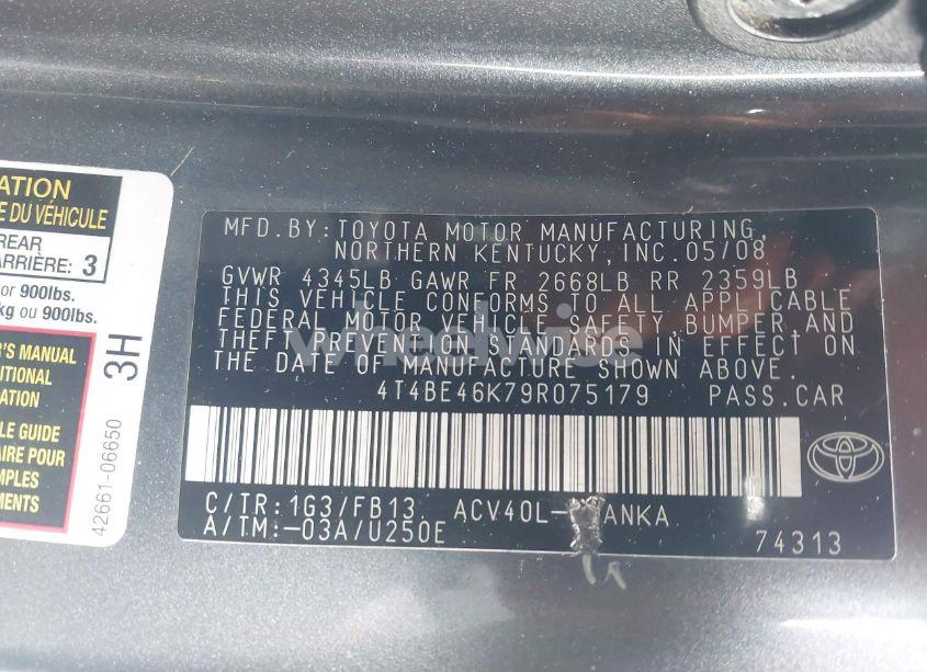 Photo 9 of 2009 Toyota Camry LE (VIN 4T4BE46K79R075179)