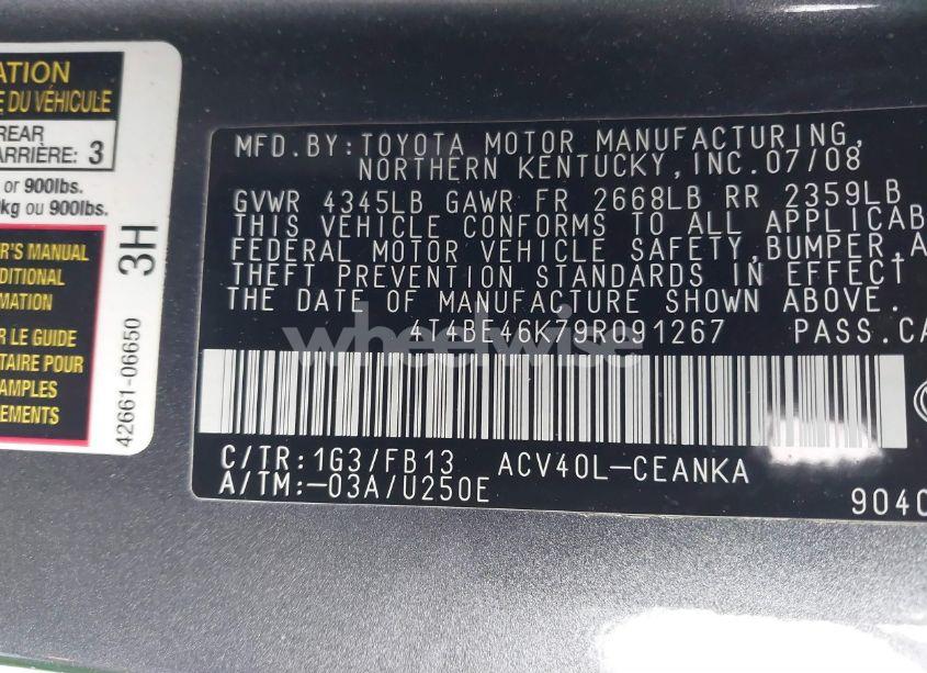 Photo 9 of 2009 Toyota Camry LE (VIN 4T4BE46K79R091267)