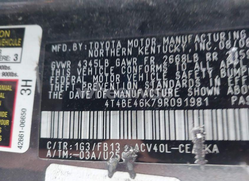 Photo 9 of 2009 Toyota Camry LE (VIN 4T4BE46K79R091981)