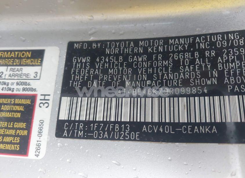 Photo 9 of 2009 Toyota Camry LE/SE/XLE (VIN 4T4BE46K79R099854)