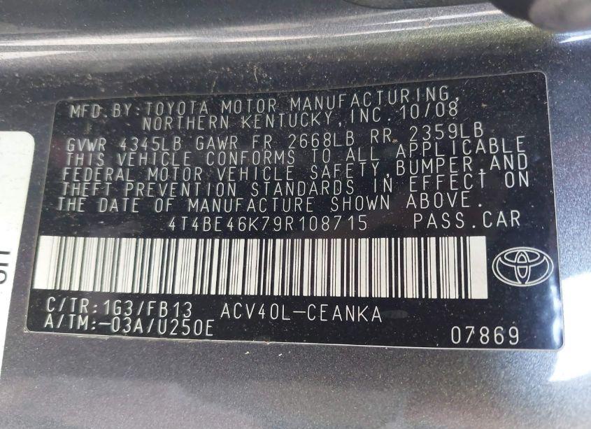 Photo 9 of 2009 Toyota Camry LE (VIN 4T4BE46K79R108715)