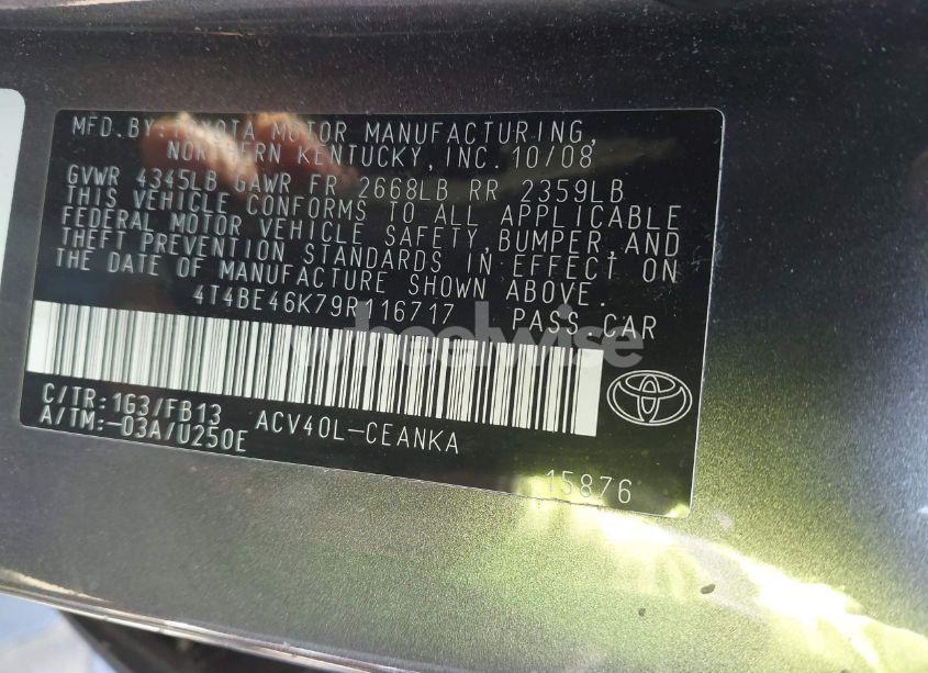 Photo 9 of 2009 Toyota Camry LE (VIN 4T4BE46K79R116717)