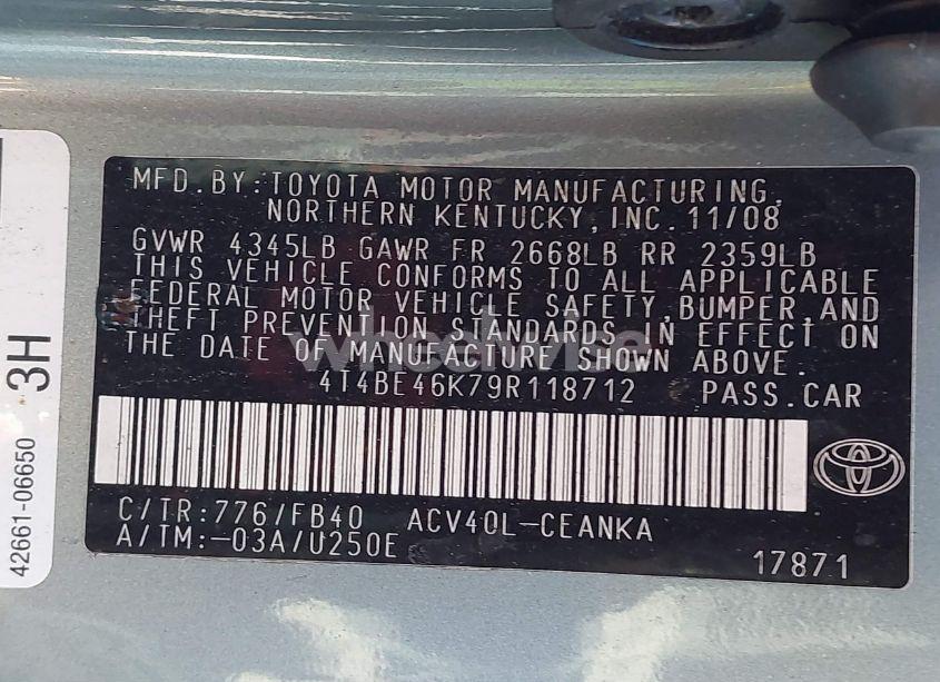 Photo 9 of 2009 Toyota Camry LE (VIN 4T4BE46K79R118712)