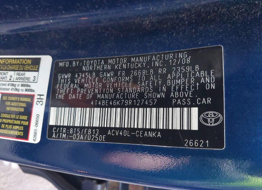 Photo 9 of 2009 Toyota Camry LE (VIN 4T4BE46K79R127457)