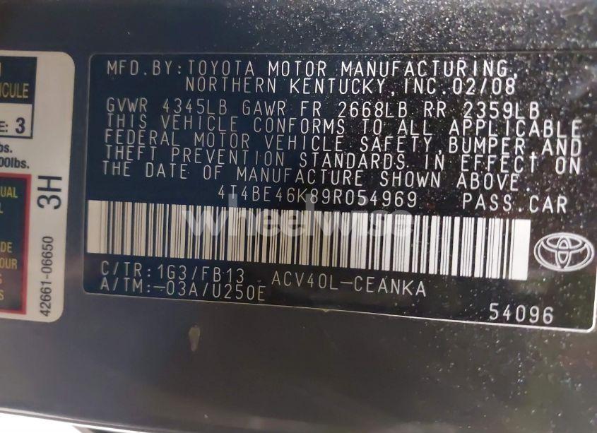 Photo 9 of 2009 Toyota Camry LE (VIN 4T4BE46K89R054969)