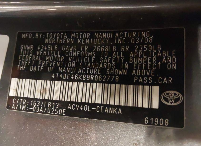 Photo 9 of 2009 Toyota Camry LE (VIN 4T4BE46K89R062778)